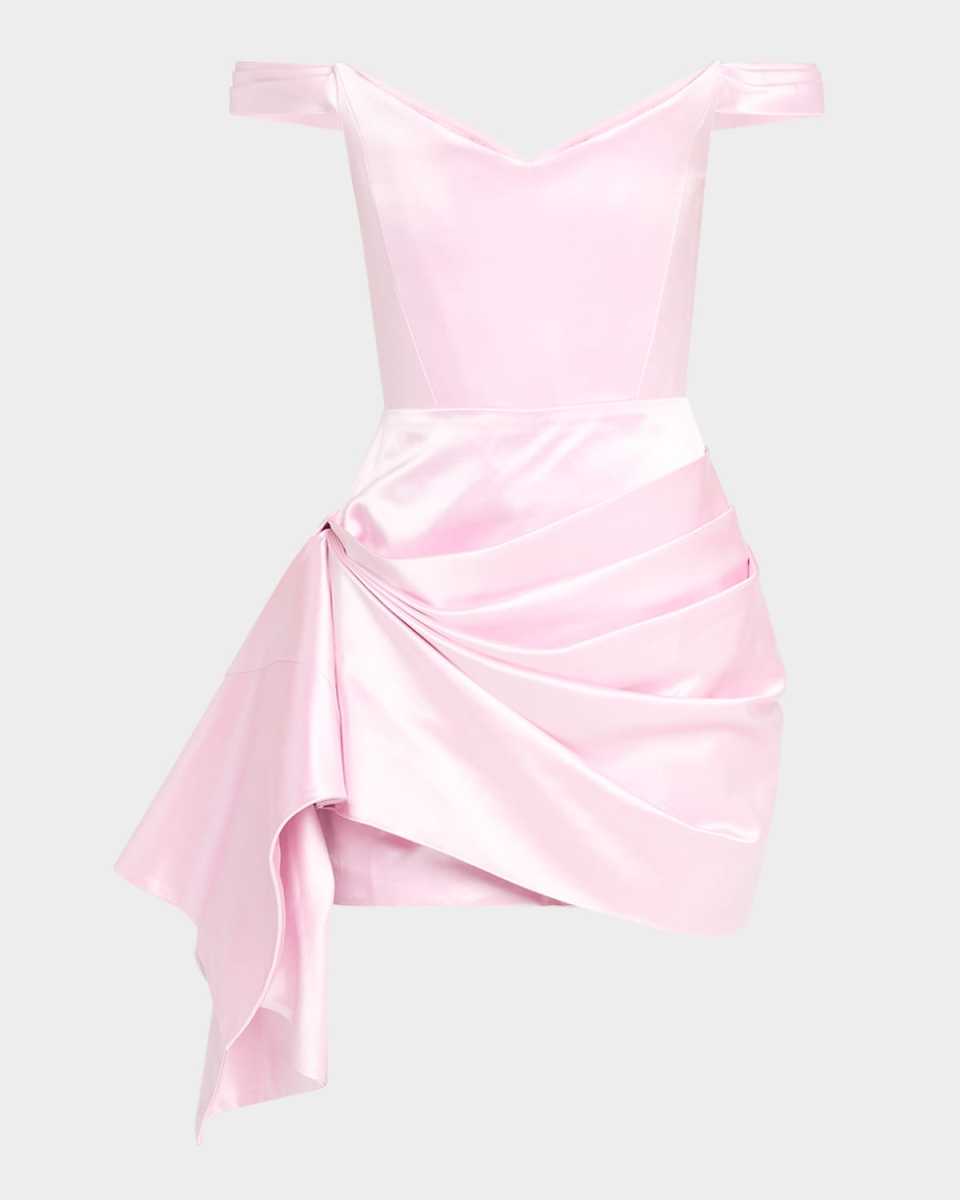 Off-The-Shoulder Draped Duchesse Satin Mini Dress